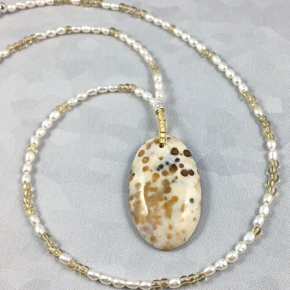 ORBICULAR JASPER NECKLACE WITH FRESHWATER PEARLS AND CITRINE - Picture 4 of 5
